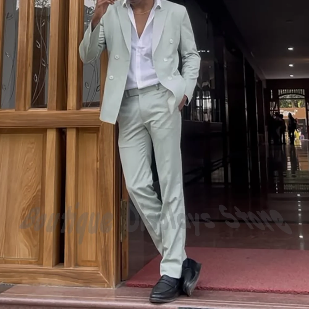 

New 2026 Luxury Men Suit Vintage Classic Double Breasted Slim Fit Formal Business Office Modern Gentleman Tailored Outfit Set
