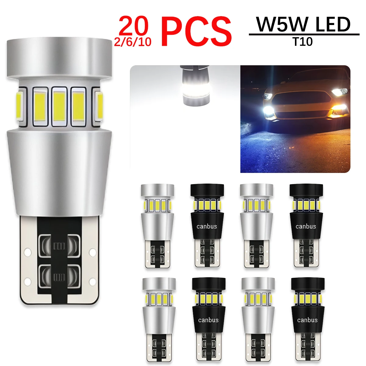 

10 шт. светодиодный T10 CANBUS без OBC W5W 194 168 без ошибок для авто, внутренняя лампа, купольные лампы для чтения, лампа багажника, парковочная белая 12 В