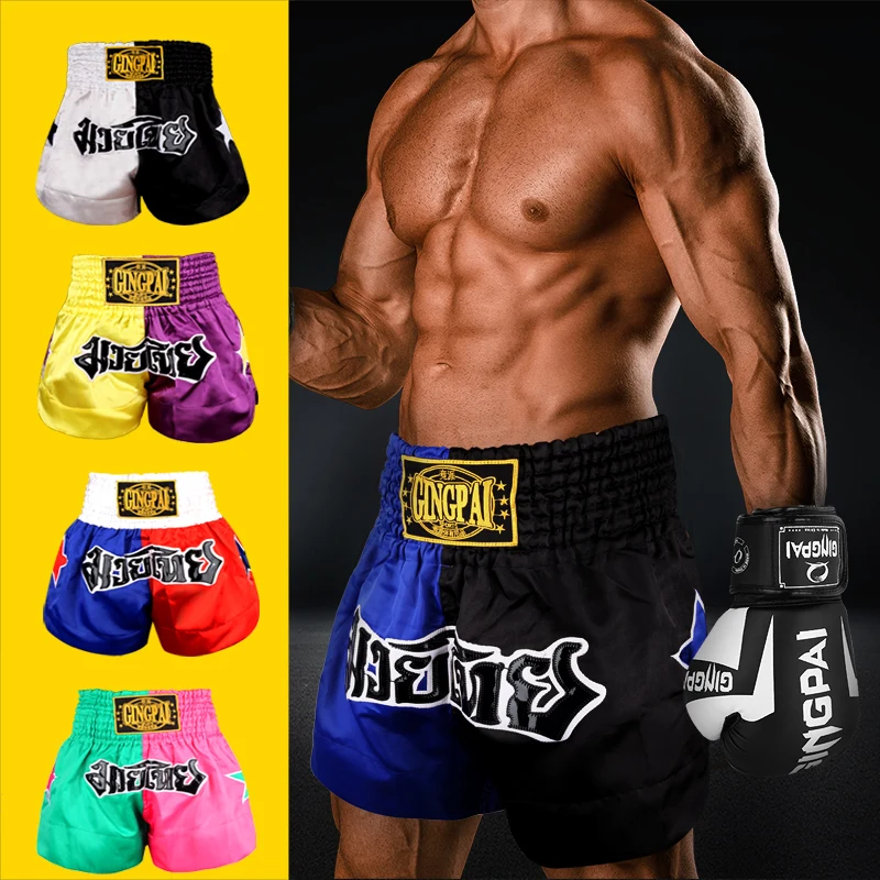 Colorful Muay Thai Shorts Boxing Pants Men Women Child Satin Martial Arts MMA Clothing Gym Cage Fight Grappling Kickboxing Pants
