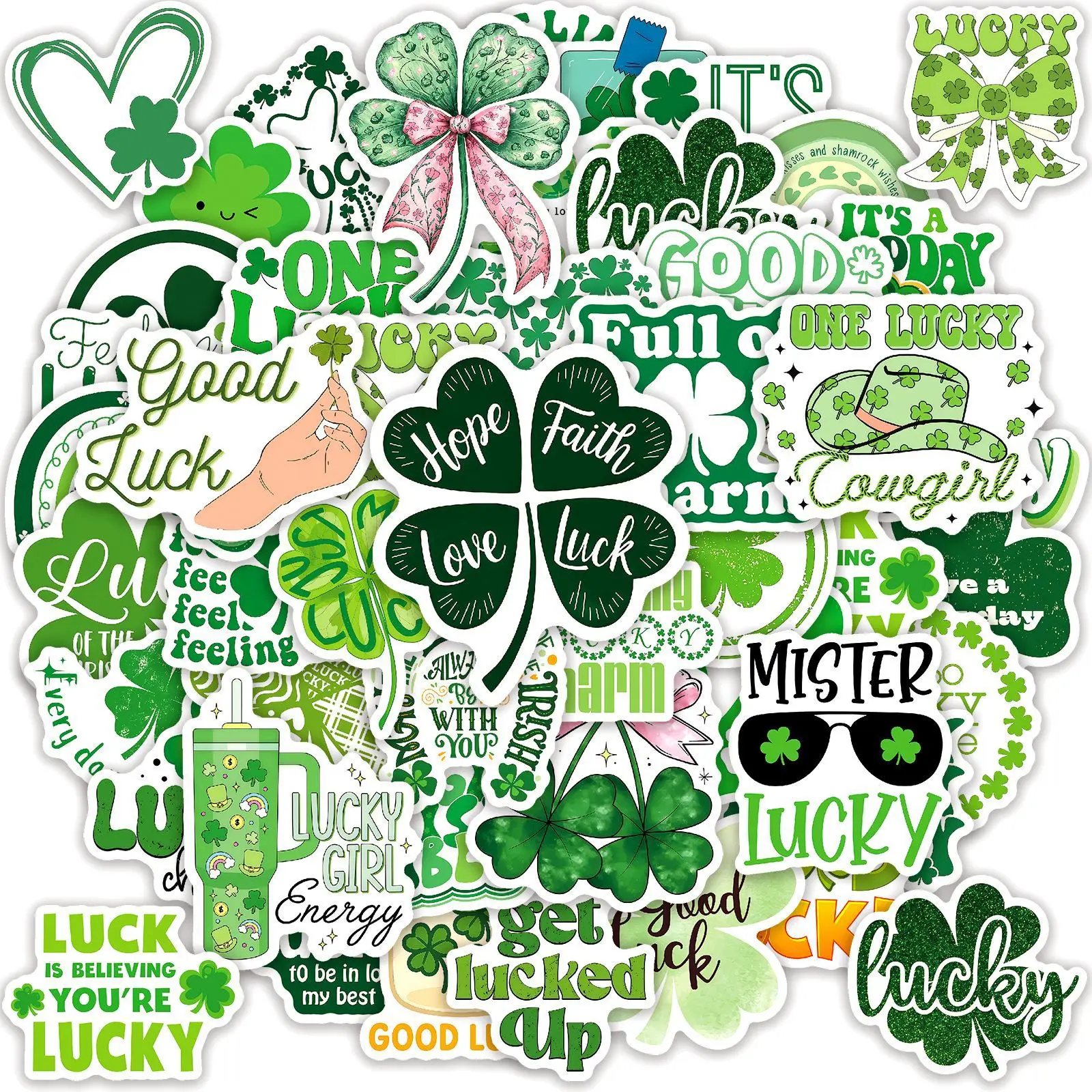 50PCS Lucky Symbol Four Leaf Clover Stickers Graffiti Stickers DIY Diary Phone Case Handmade Scrapbook Aesthetic Stickers
