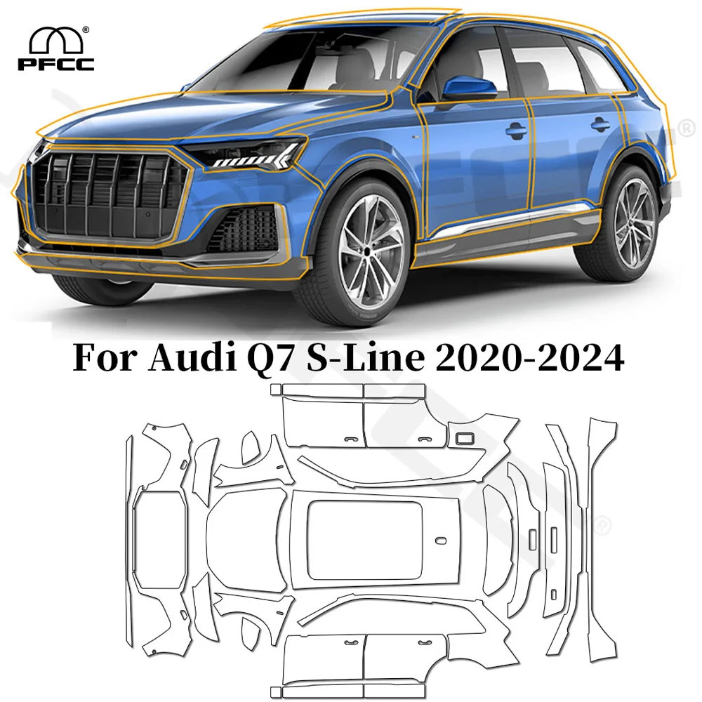 

Предварительно нарезанная защитная пленка PPF для Audi Q7 S-Line 2020-2024, TPU пленка для защиты лакокрасочного покрытия автомобиля, антицарапийная, прозрачная, невидимая, самовосстанавливающаяся, комплект для ремонта.
