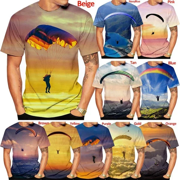 Summer Men Paragliders Flight Short Sleeve Causal Harajuku T-shirt Tops