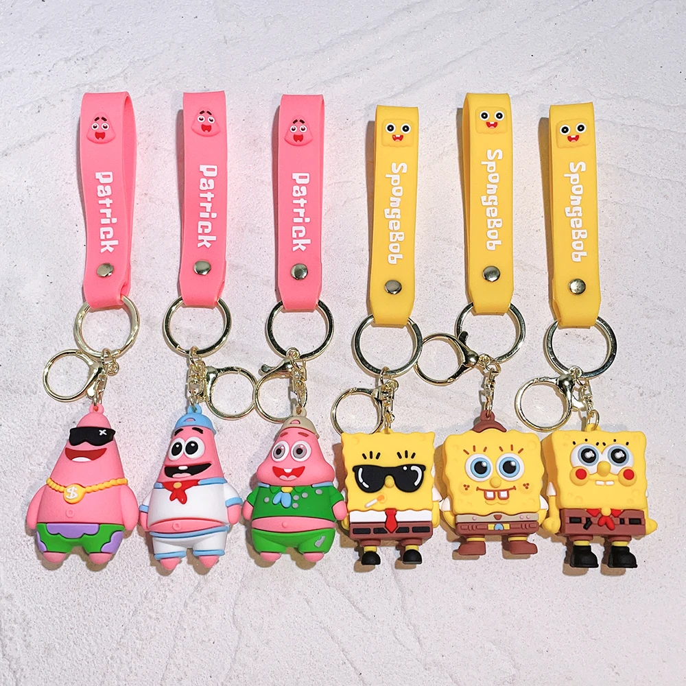 Wicked Spongebob Squarepants Cute Anime Keychain Doll Patrick Star Car Key Ring Backpack Pendants Accessories Gifts For Kids