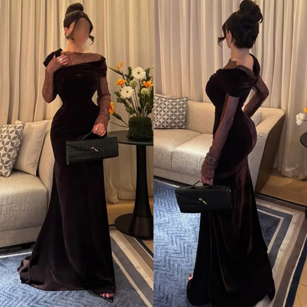 

High Quality Customized High Collar Full Sleeves Floor Length A-line Vestidos Para Bodas Mujer Invitada Платье Корейский Стиль