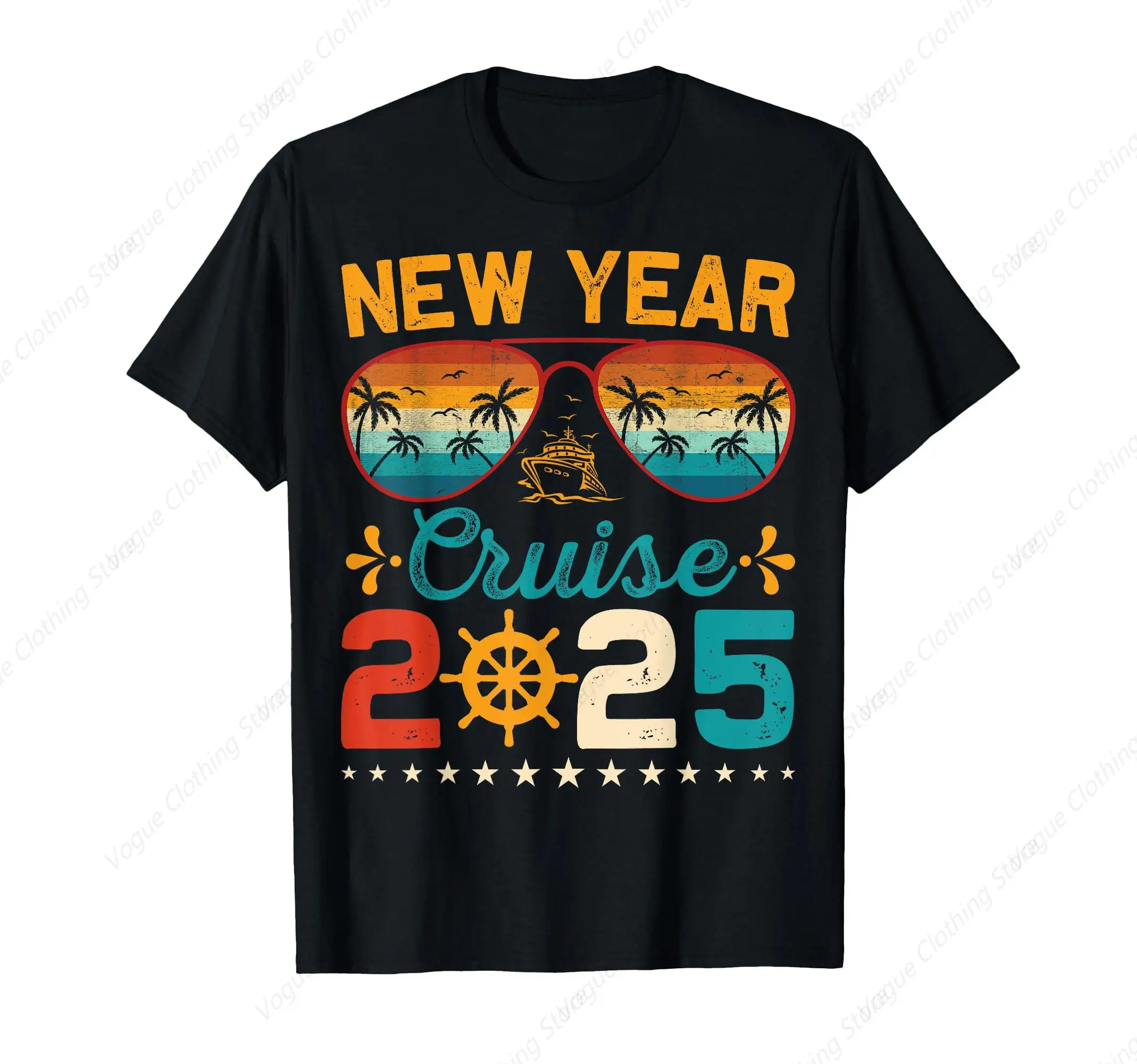 Vintage New Year Cruise 2025 Family Matching Nye Celebration T-Shirt Cotton Short Sleeves Daily Leisure Soft Tee