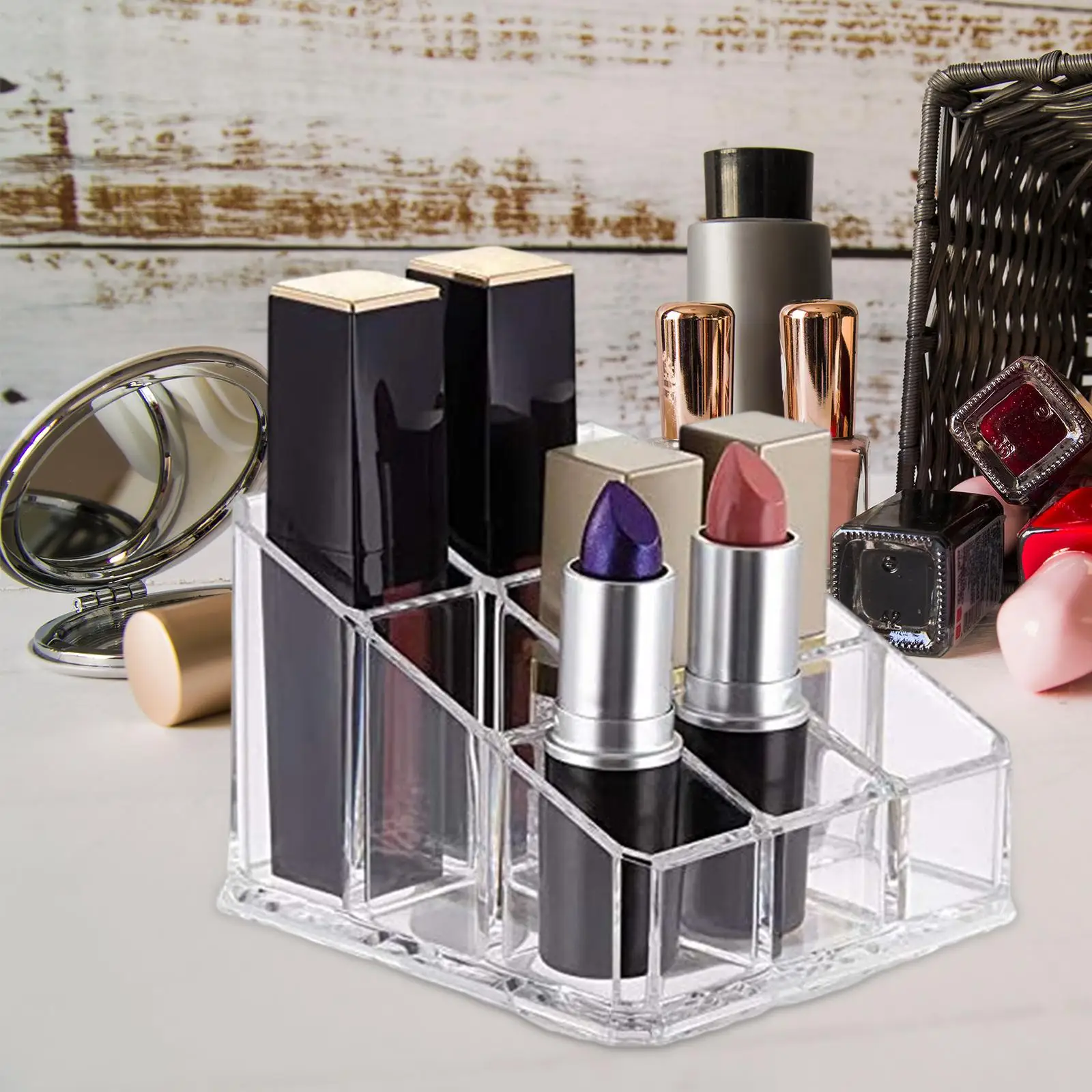 Acrylic Lipstick Display Case Organizer 9 Slots Clear Makeup Storage Holder for Lip Gloss Tubes Eyeliner Mascara Stand