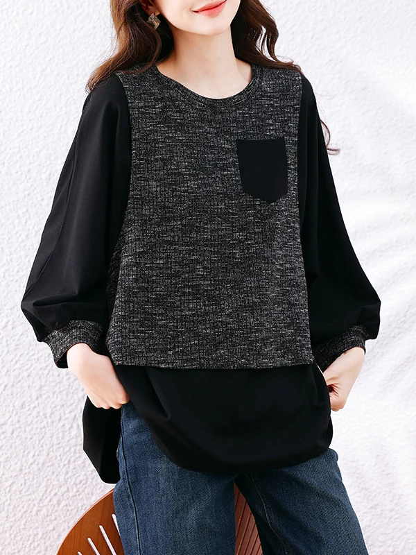 تي شيرت غير رسمي متوسط الطول مكون من قطعتين تي شيرت نسائي مقاس كبير فانوس Sve مستدير Ne فضفاض مناسب للتنقل الفني