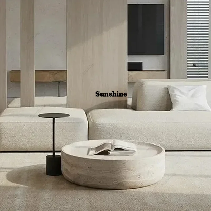 

Design Modern Travertine Marble Round Coffee Table Luxury Oval Center Table