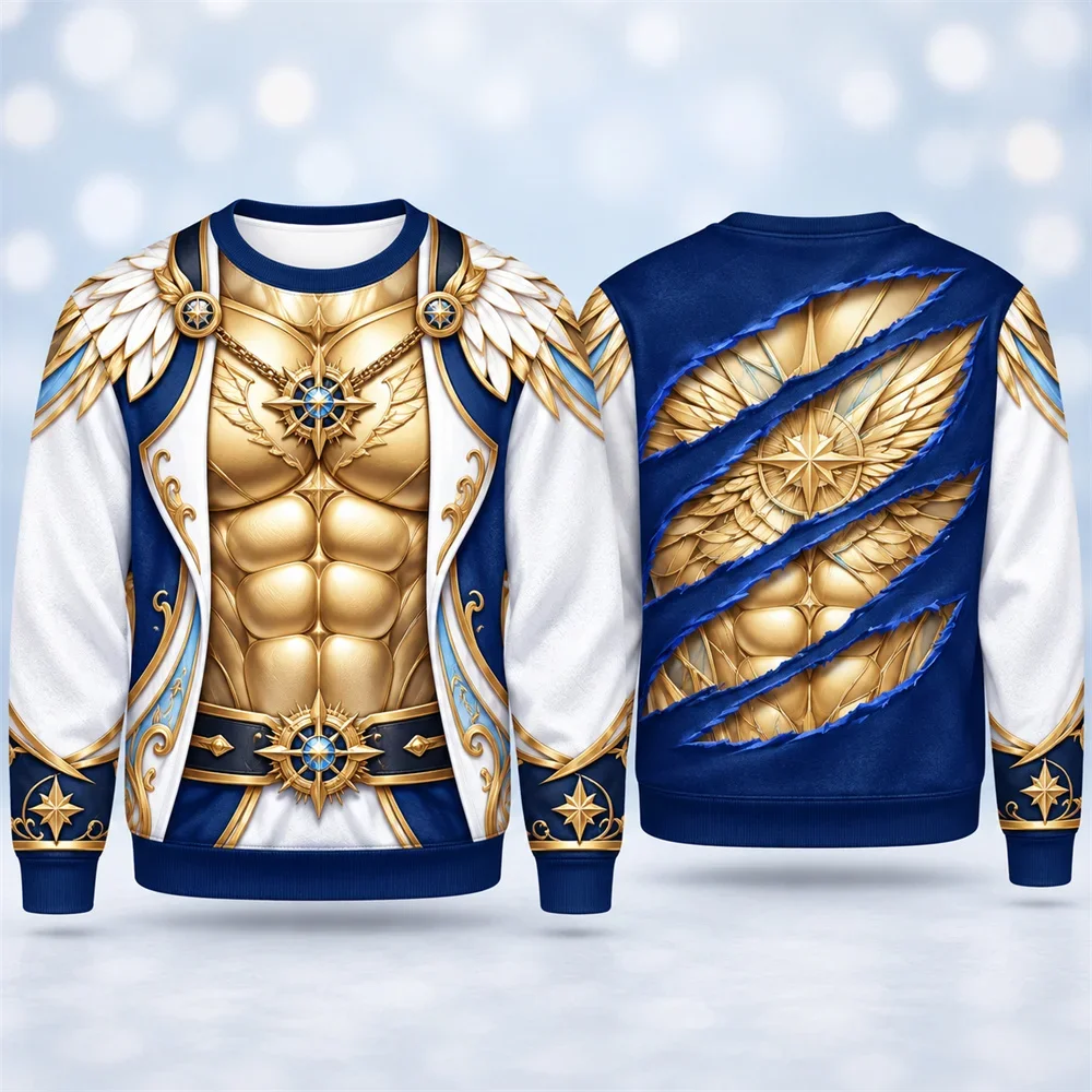 Funny Christmas Sweater Santa Claus Costume Fake Muscle 3D Printed Ugly Xmas Sweatshirt Men Women Crewneck Holiday Party Gift
