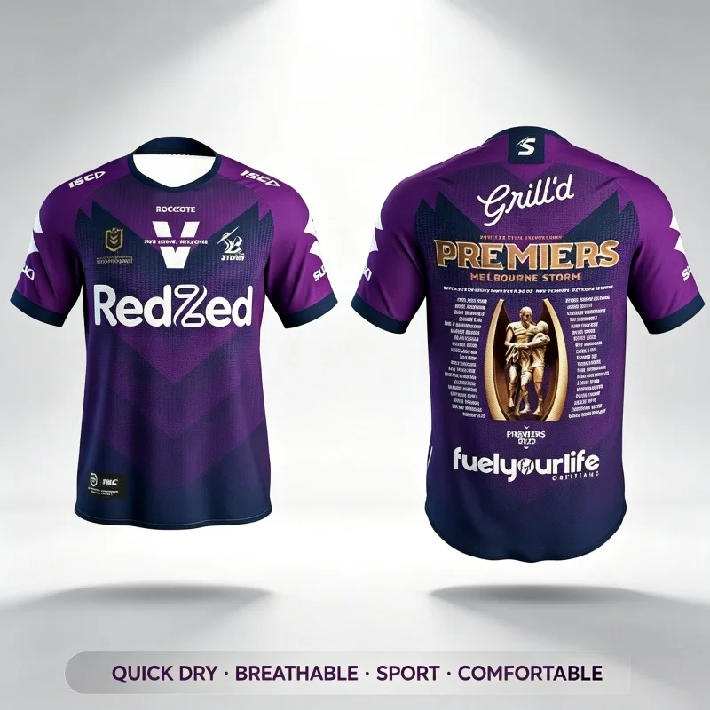 Melbourne Storm 26-27 Men's Rugby Shirt Australian Football T-shirt Quick Drying Adult Training Casual Sportswear Parent-child