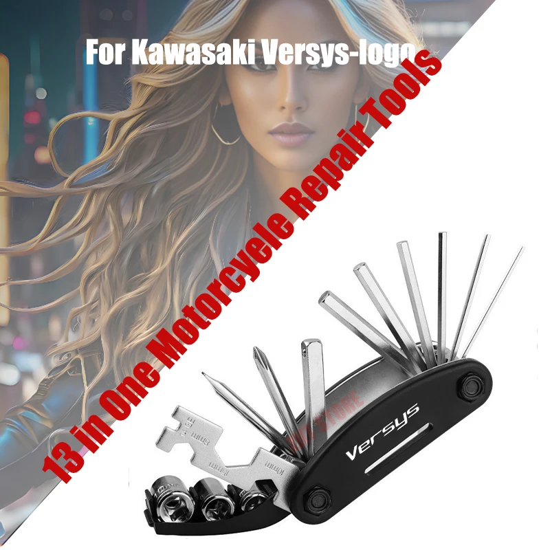 

For Kawasaki Versys-logo 13Pcs Motorcycle Bike Tools Repairing Set 13 In 1 Motorcycle Repair Tool Kit for Home Outdoor Travel Ca