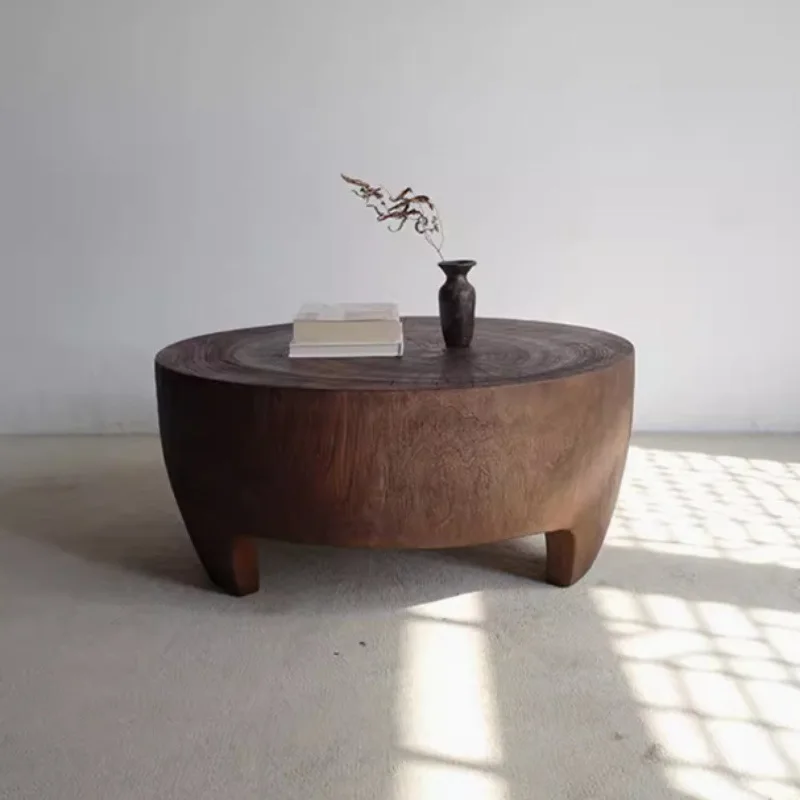 Whole wood making coffee table combination living room round solid wood pier hotel B & B wabi-sabi wind