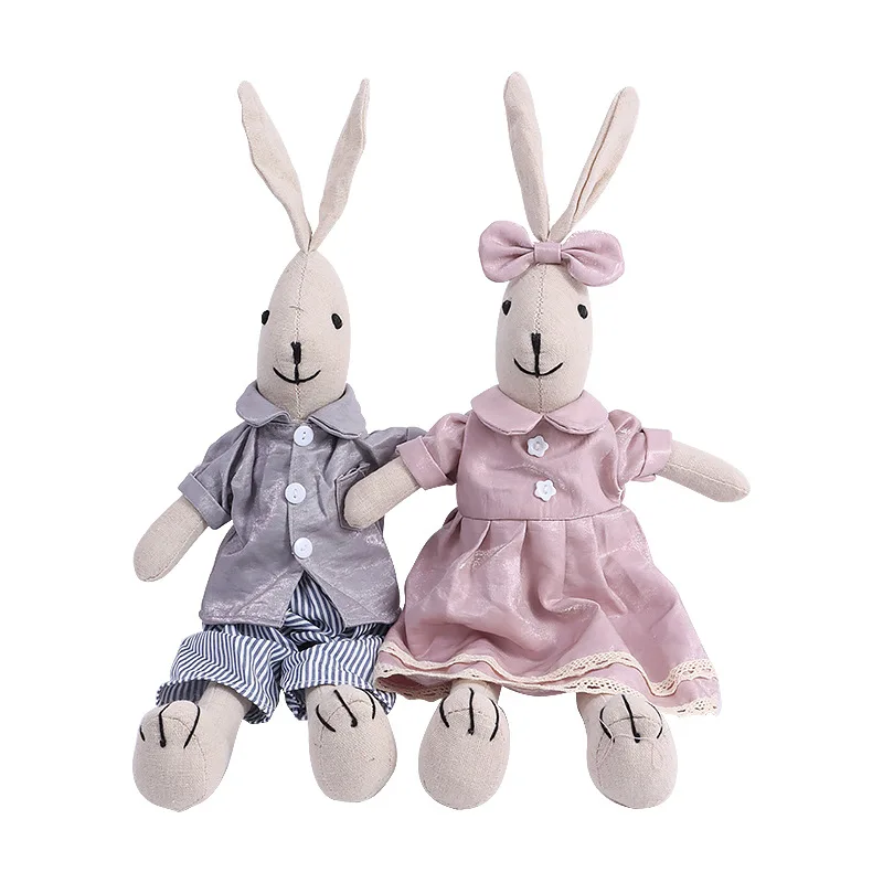 New Design Fabric Bunny Dolls Stuffed Animals Big Bunny Family Gentalman and Lady Bunnies for Home Decoration