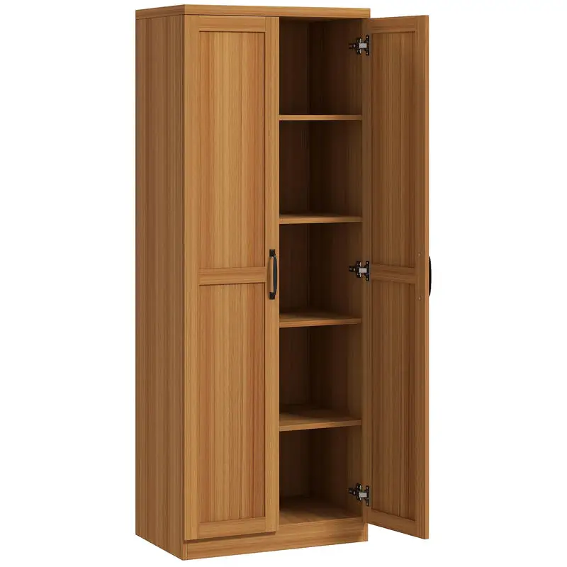 

63" 2-Door Kitchen Pantry, Freestanding Cabinet with 2 Adjustable Shelves for Dining Room, Cinnamon Teak Wood Grain