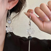 1Pair Unique Exquisite Lotus Earrings Elegant Pink Flower Asymmetric Drop Stud Earrings For Women VintageJewelry Accessories