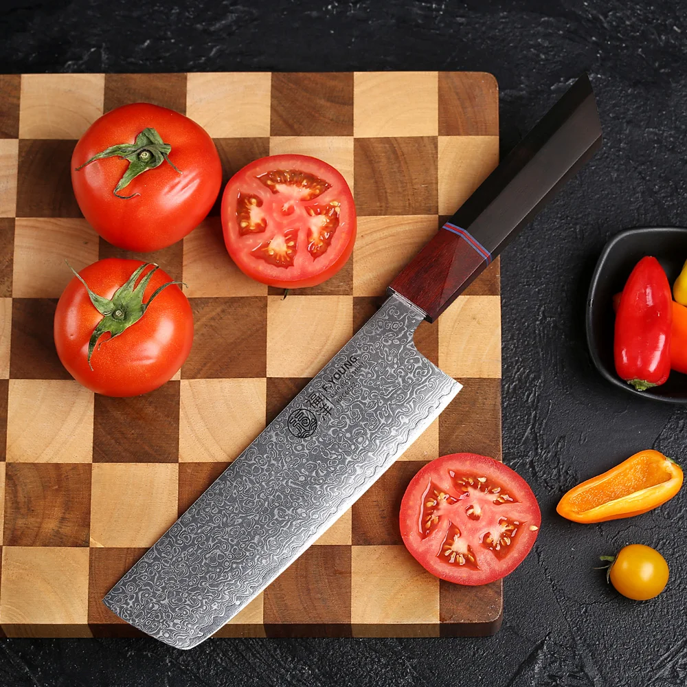 F.YOUNG 6.5-inch Nakiri Knife Damascus Steel Hand Forged Japanese Chef Knives Kitchen Slicing Vegetables Cleaver Cooking Tools