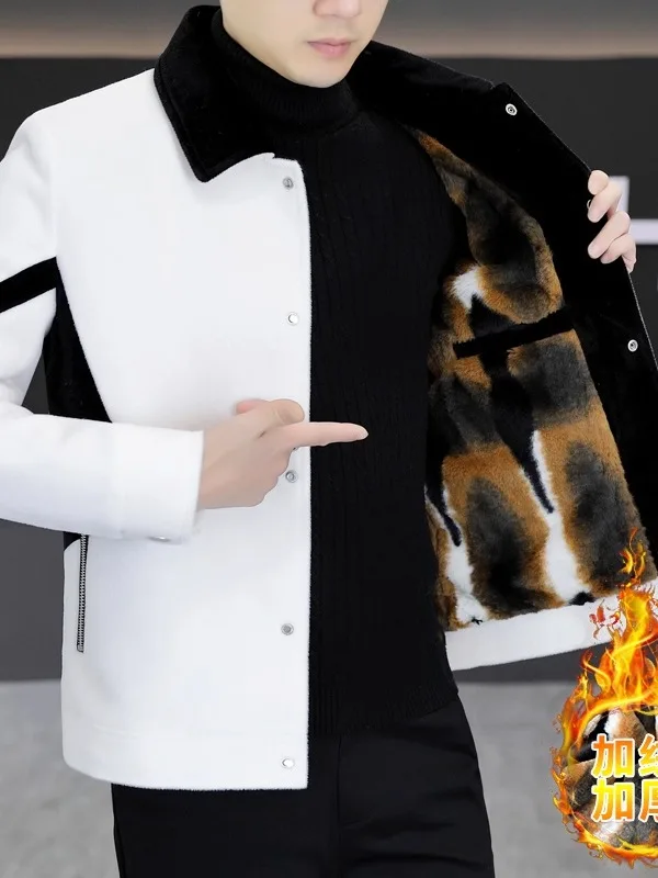 

Men's Faionable Casual Faux Fur Lined Jaet Coat Thiened ort Sle High End Trendy Outerwear Polyester Fiber Long Sve