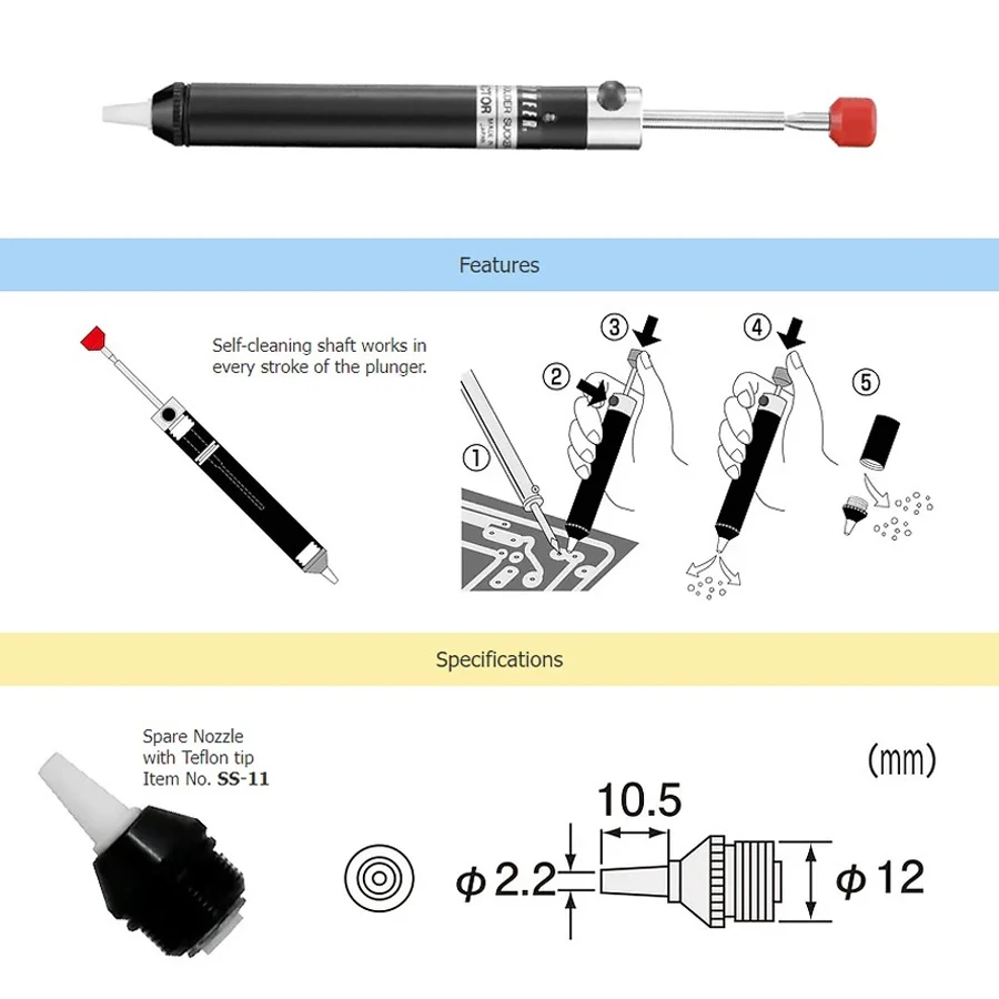 ENGINEER SS-01 Powerful Solder Sucker Manual Desoldering Pump Pen-type Pocketable Solder Sucker Welding Repair Tools