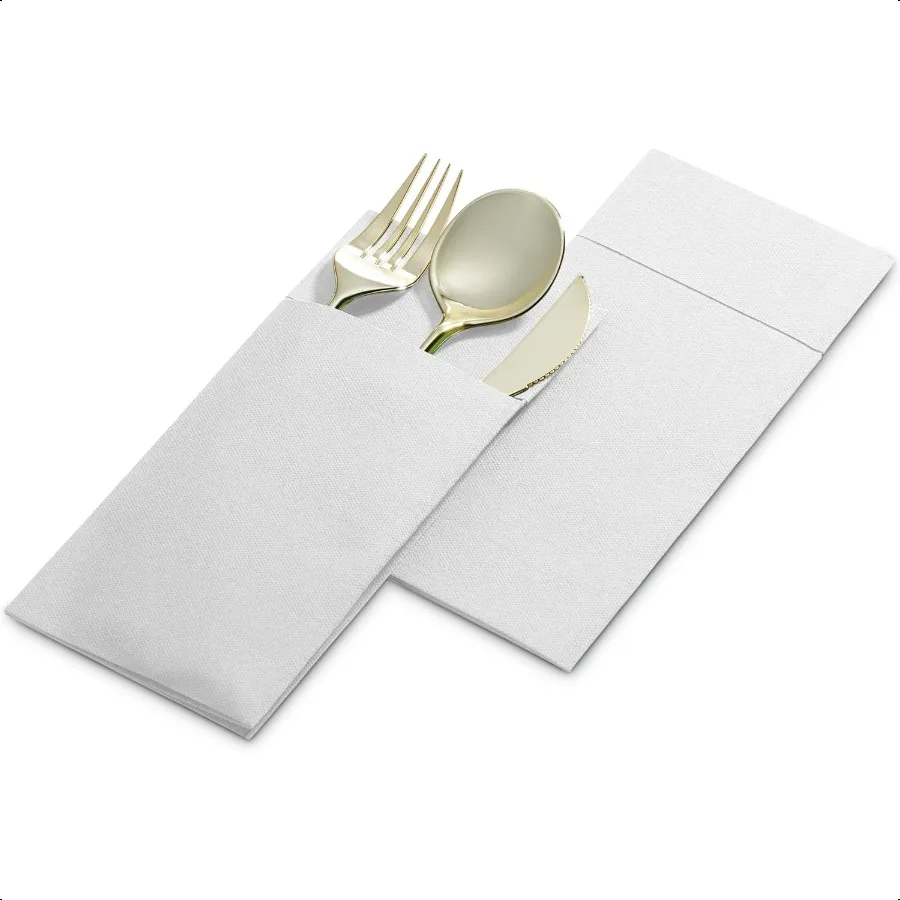 50 عبوة من مناديل العشاء من LinenFeel مع جيب أدوات مائدة مدمجة من القماش الأبيض المطلي مسبقًا مثل المناديل الورقية لعشاء الزفاف أو Pa