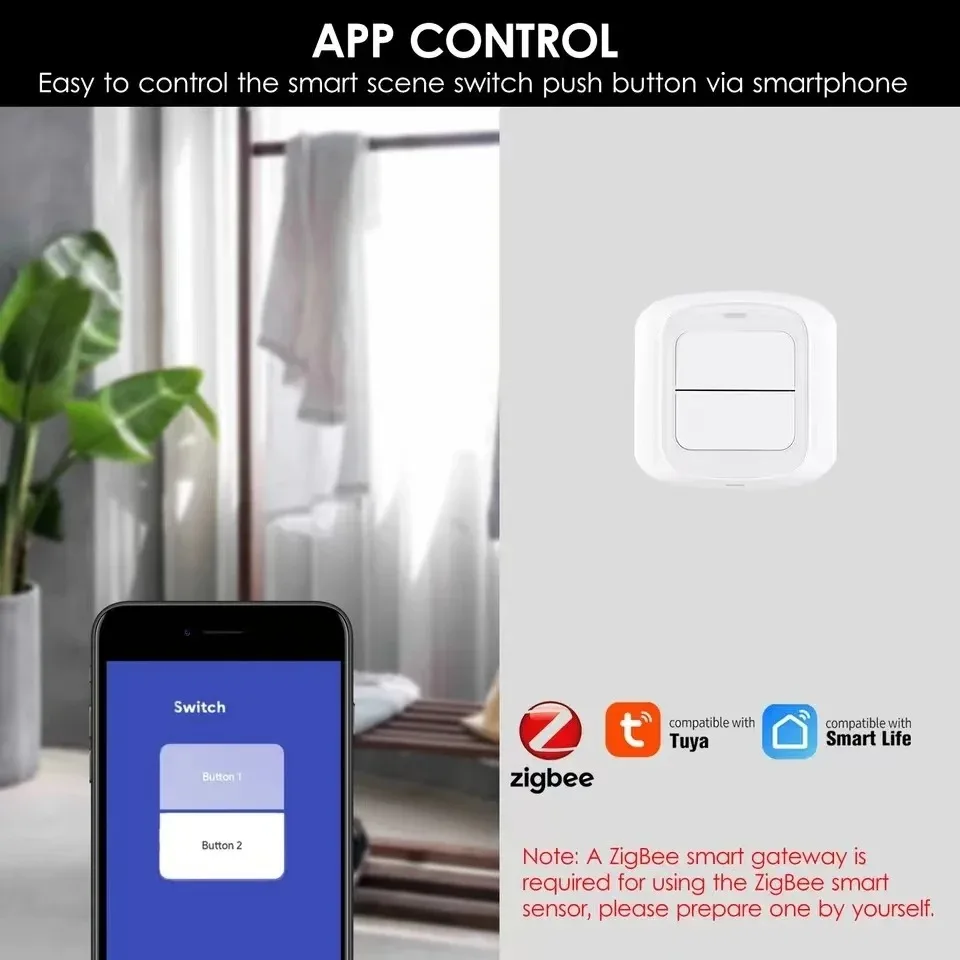 Tuya Wifi Zigbee 2 Gang Wireless 6 Smart Scene Switch Push Button Controller Battery Powered Automation Scenario For Tuya Device
