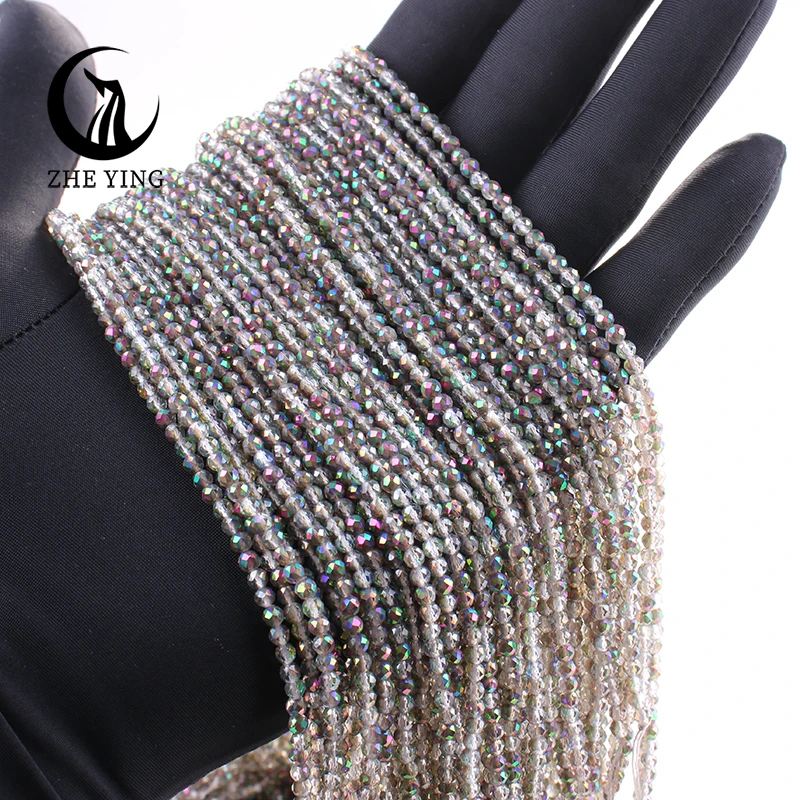 Zhe Ying New Faceted AB Plated Beads 2mm 3mm Small Loose Crystal Beads for Jewelry Making Bracelet DIY Accessory 5 Strands/lot