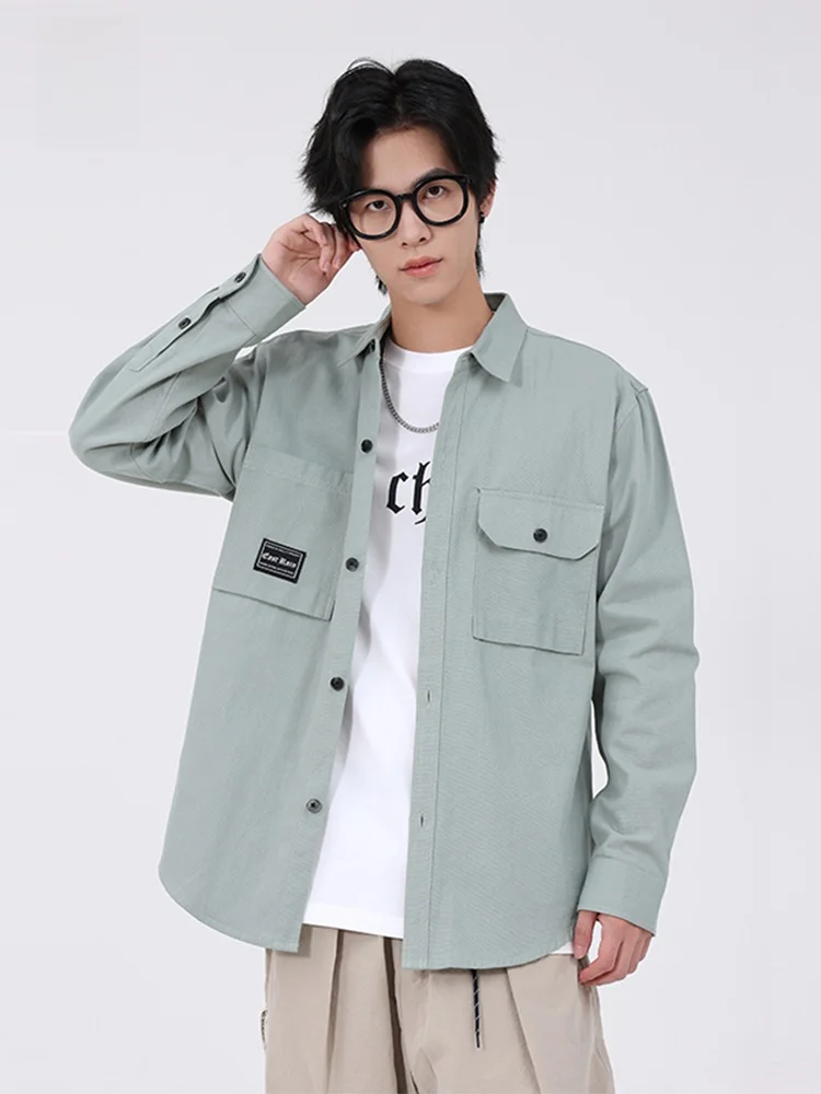 

Мужская повседневная свободная рубашка в американском ретро-стиле с длинными рукавами, дышащая, удобная, весенне-летняя верхняя одежда из полиэфирного волокна