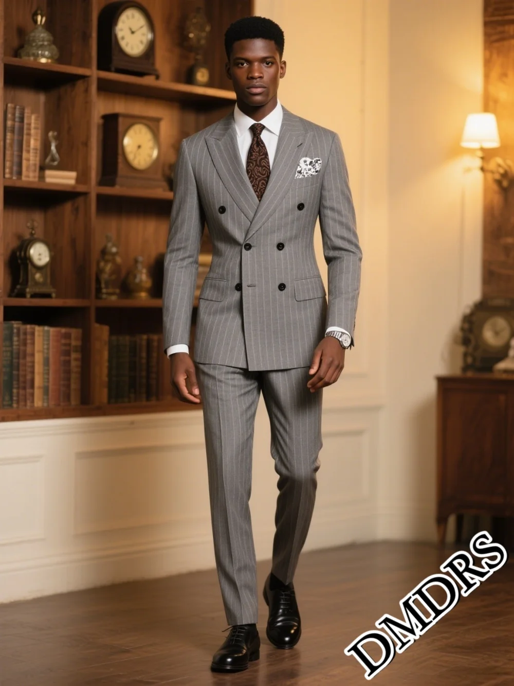 

Stylish Striped Men's Suit For Wedding & Business Classic Slim-Fit Suit Set Formal Men's Khaki Jacket & Khaki Pants