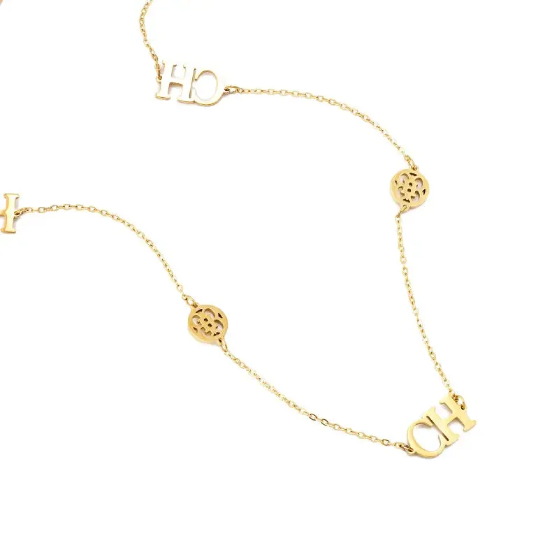 CH Heart-Shaped Cosplay Accessory Shiny Gold-Plated Titanium Steel CH Letter Pendant Women's Horror Costume Prop 55.5 cm