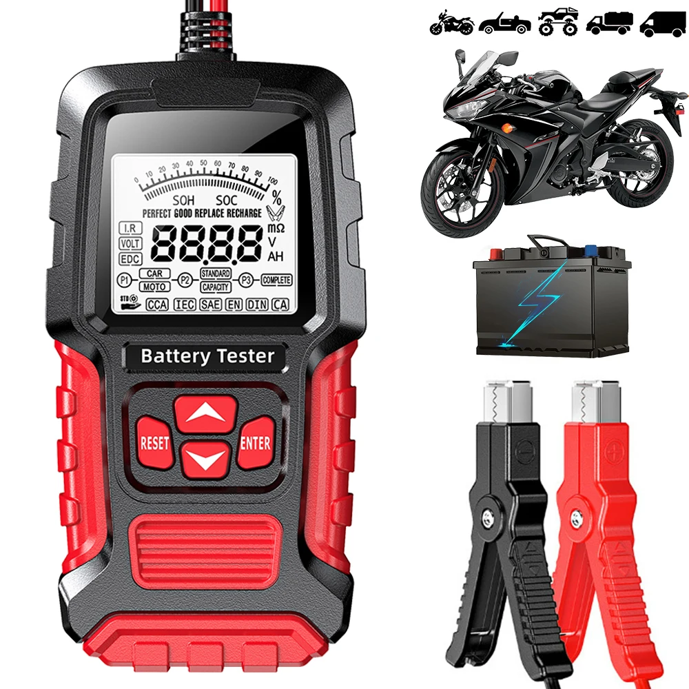 

24V 12V Motorcycle Battery Tester Digital Diagnostic Tools Car Battery Tester For Lead-acid AGM GEL Batteries Storage Cell Test