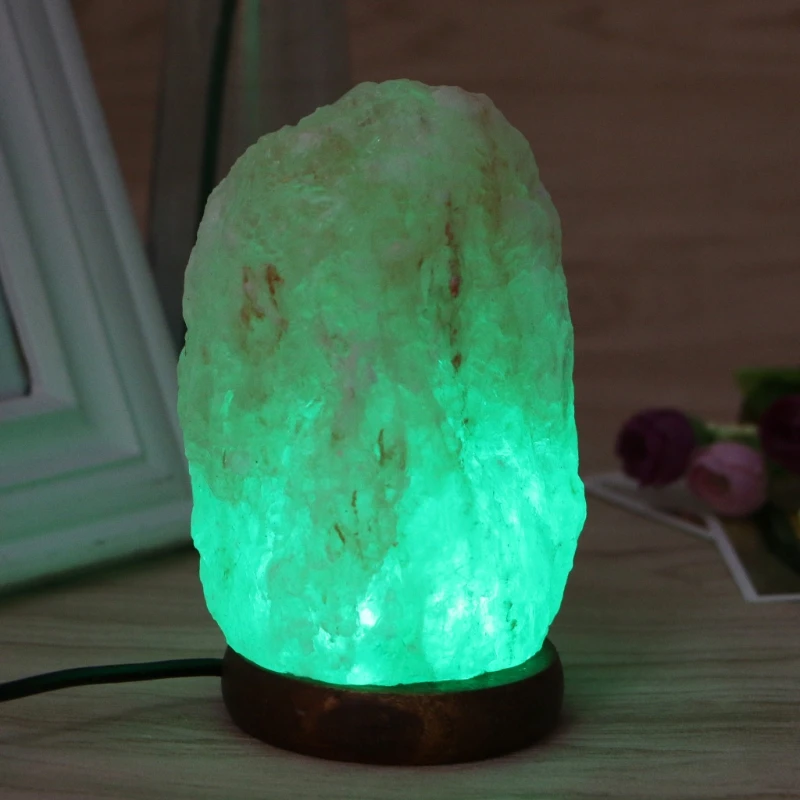 High Efficiency Hand Carved USB Wooden Base Himalayan Rock Salt Lamp Air Purifier Night Light New