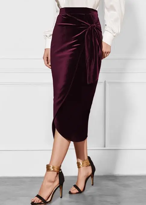 

Skirt for Women 2025 Spring New Solid Color Twisted Temperament Commuting High Waist Casual Split Lace Up Velvet Skirt