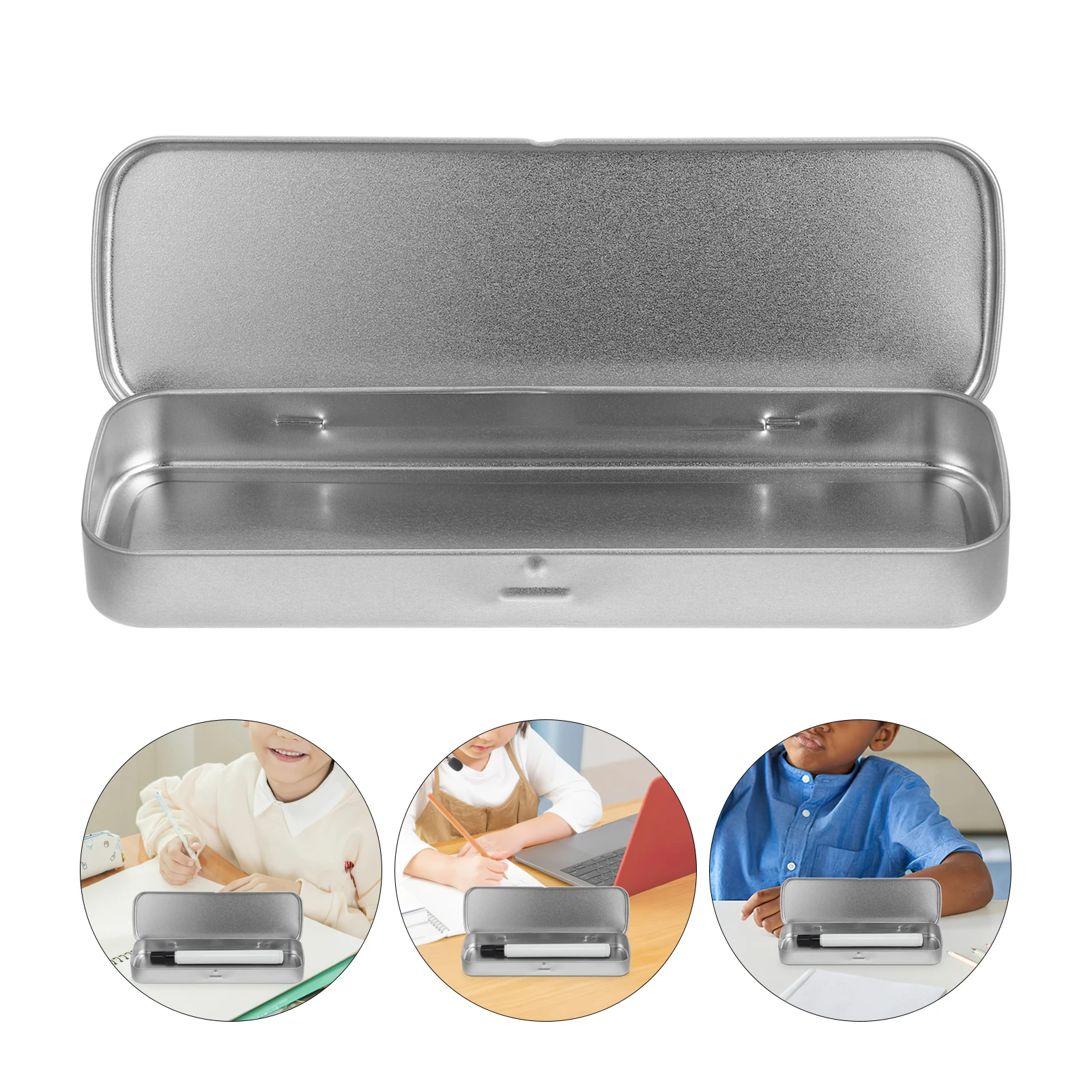 5 قطع حاوية أقلام رصاص حافظة معدنية شديدة التحمل لأقلام الرصاص وممحاة المكتب المدرسي ومنظم محمول حافظة أقلام معدنية فضية