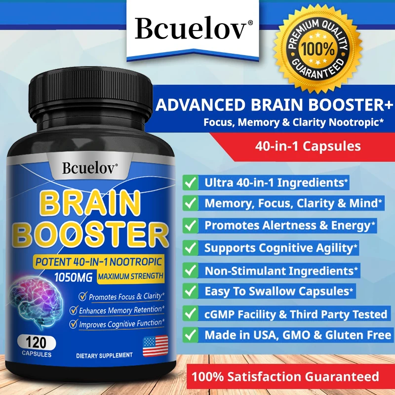 Bcuelov Premium Nootropic Brain Supplement for Men and Women - Caffeine-Free Nootropic Capsules To Enhance Focus, Brain & Memory