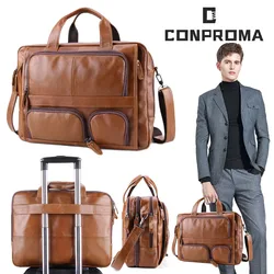 Laptop Bag Genuine Leather Men Briefcase 15.6 17 inch Business Tote Vintage Male Big Shoulder Bag Travel Duffel Huawei Air Pro