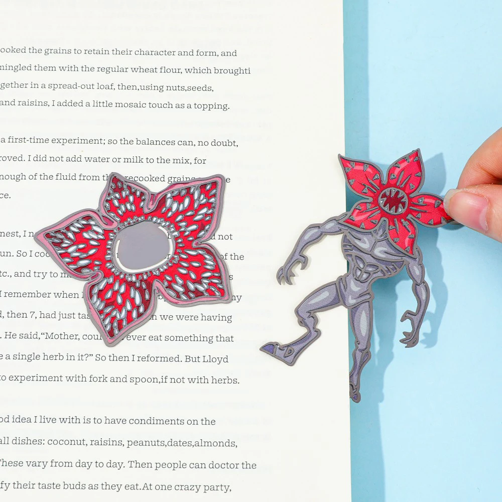 Demogorgon&Flower shaped horror gothic metal bookmarks/book clips, provide durable page markers for science fiction fans.