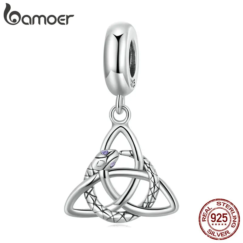 Bamoer 925 Sterling Silver Celtic Symbol Pendant fit for DIY Charms Bracelet & Bangle Silver Snake Charms Women Fine Jewelry