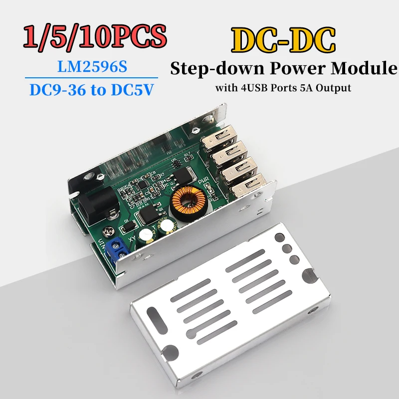 1-10PCS DC-DC Step Down Module 5A 4 USB Output Stabilization Module with Short Circuit Reverse Protection Suitable for Phone