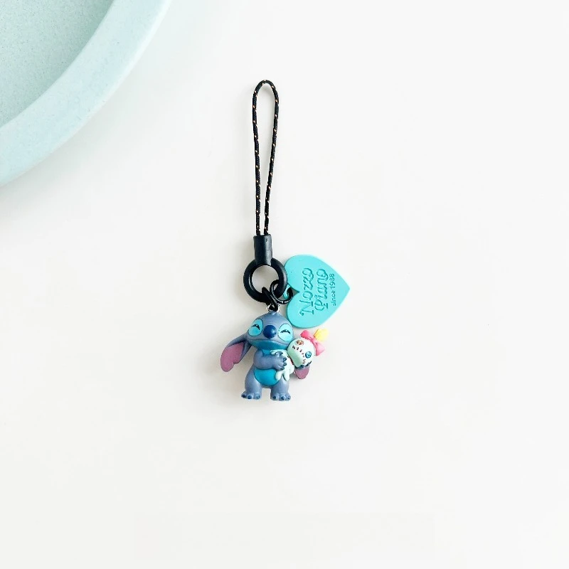 Porte-clés Disney Lilo et Stitch, coque de téléphone, pendentif en corde, figurines d'anime Kawaii, décoration de sac à dos, cadeaux pour amoureux