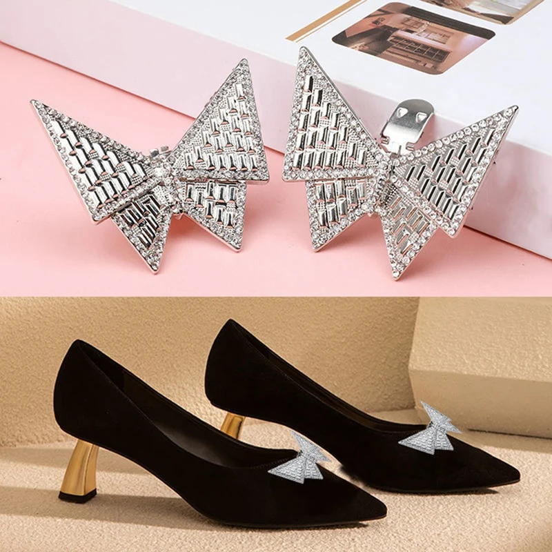 2PCS Wedding Brooch Decorations Rhinestone Shoe Clip Metal Shoe Buckle Shoe Accessory