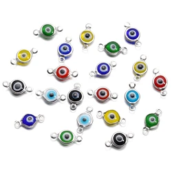 10pcs/lot Stainless Steel Evil Eye Roound Shaped Charms Double Loop Pendant Connectors For DIY Bracelet Jewelry Accessories