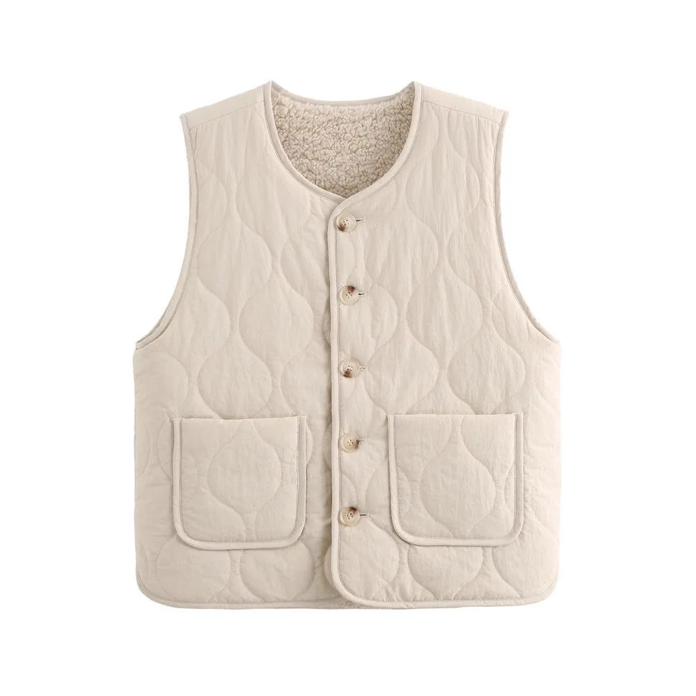 

Parkas Women Vest Coats Lamb Wool Round Neck Jackets Sleeveless Thick Warm Y2k Streetwear Elegant Jacket Coat Autumn Winter 2025