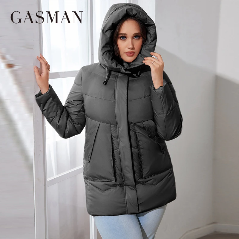 GASMAN 2024 Fashion Down Jacket Women\'s Plus Size Short Casual Hooded Pocket Parkas Women Female Coat Outwear 83376