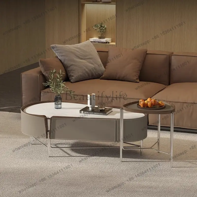 Customizable Minimalist living room household coffee table Modern light luxury tea combination rock slab microcrystalline stone