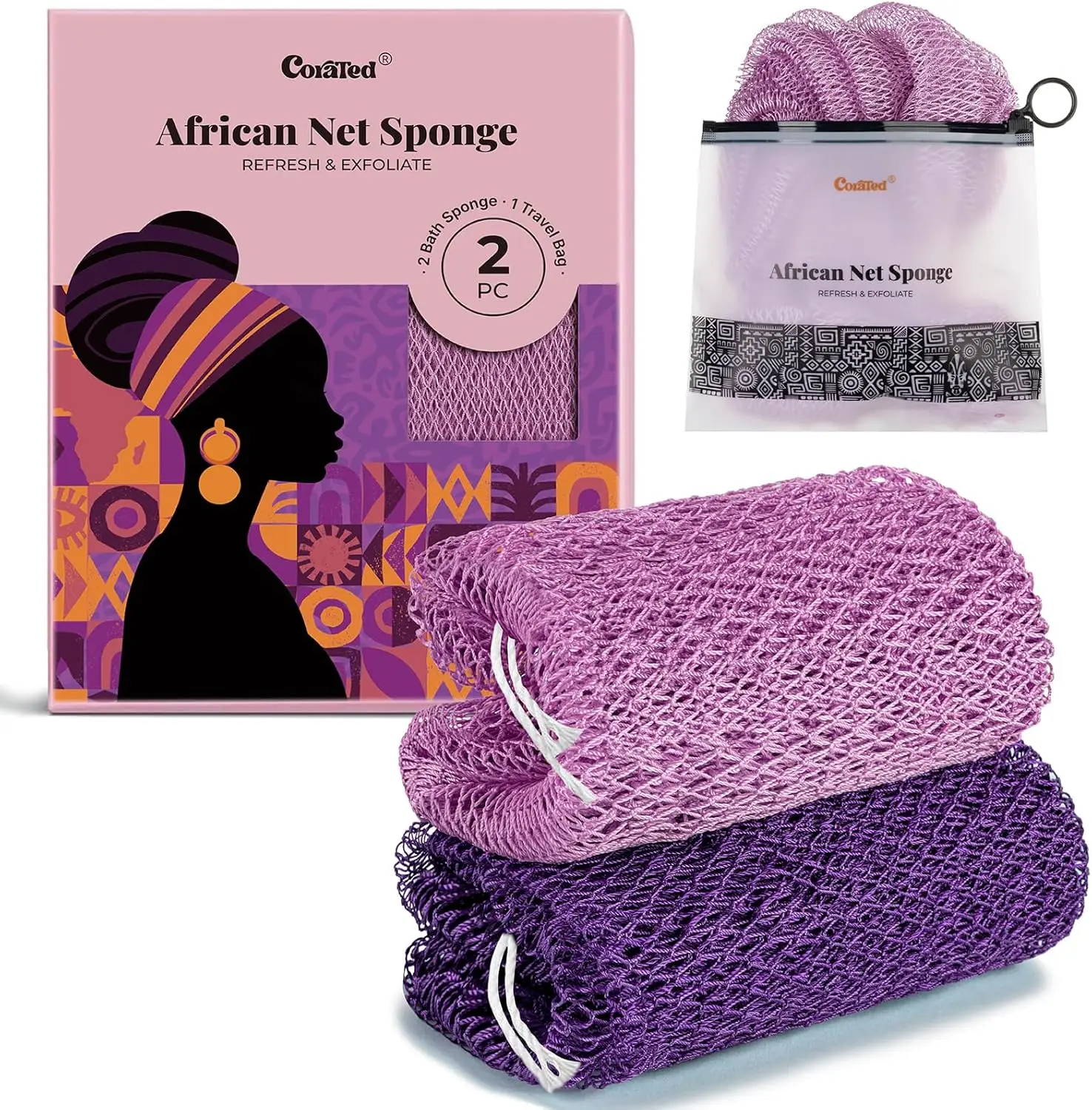 

African Net Sponge, Exfoliating Bath Loofah for Women & Men, Portable Body Scrubber for Daily Use and Travel Spa Gifts