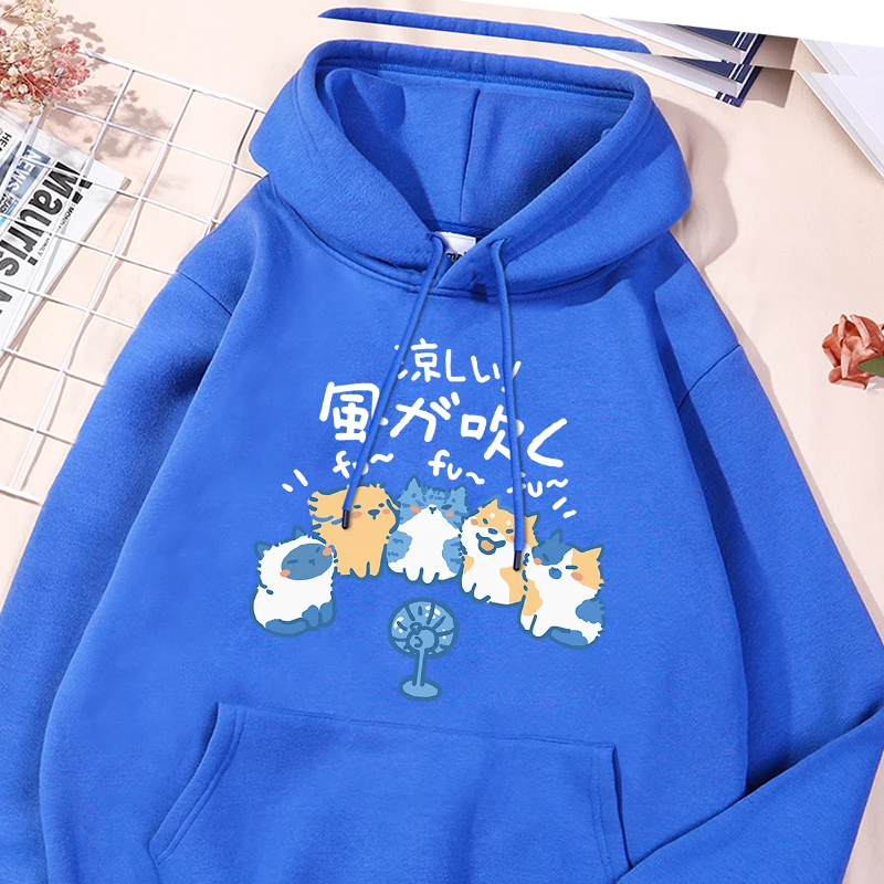 

Cats And Dogs Blowing Fans White Print Mens Hoodies Autumn Oversize Hoodie Cool Comfortable Hoody Street Soft Loose Sportswears