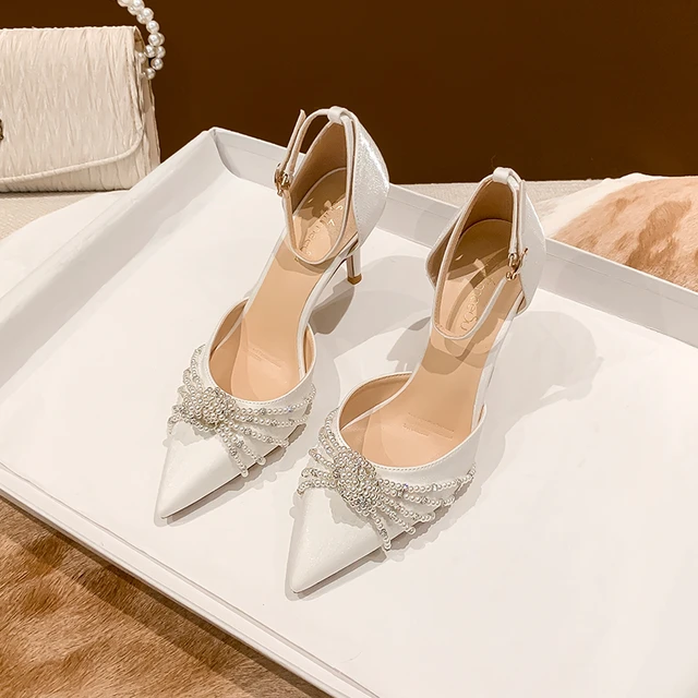 White satin wedding heels sales