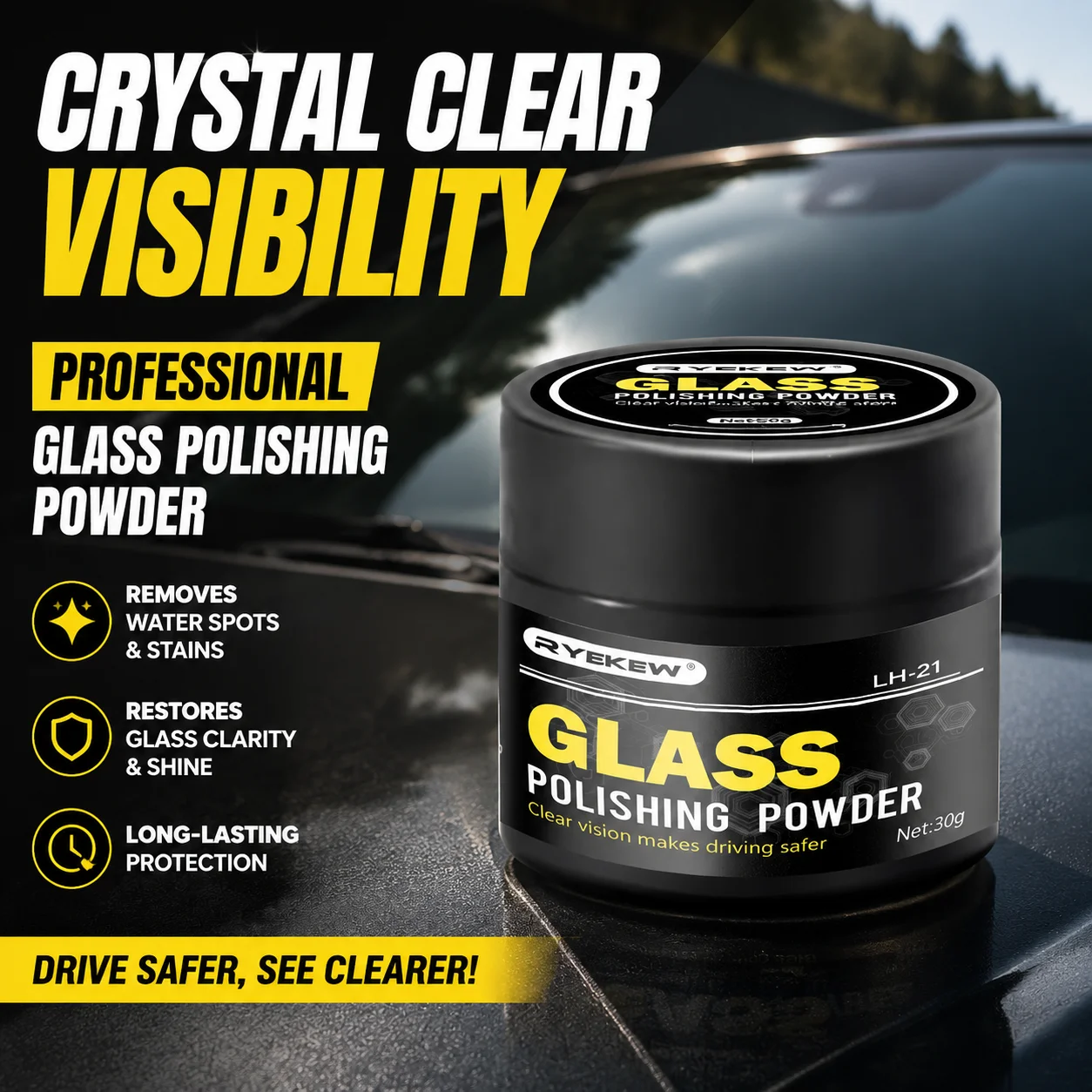 Glass Polishing Compound Powder Detergent Window Cleaner Glasses Scratch Remover Car Glass Cleaning Powder Safe Windshield