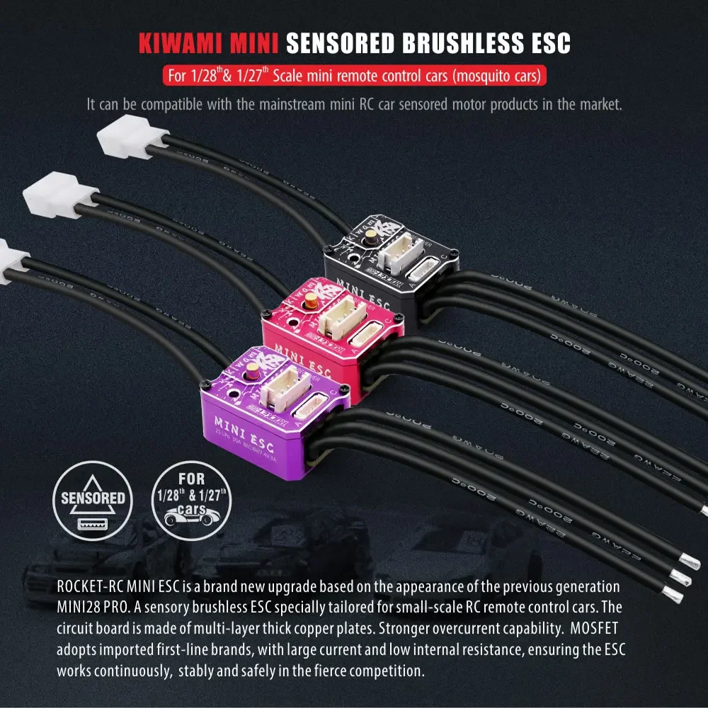 ROCKET RC KIWAMI MINI Sensored Brushless ESC 2S 30A Speed controller For 1/28 1/27 Scale Mini Remote Control Cars Mosquito Cars