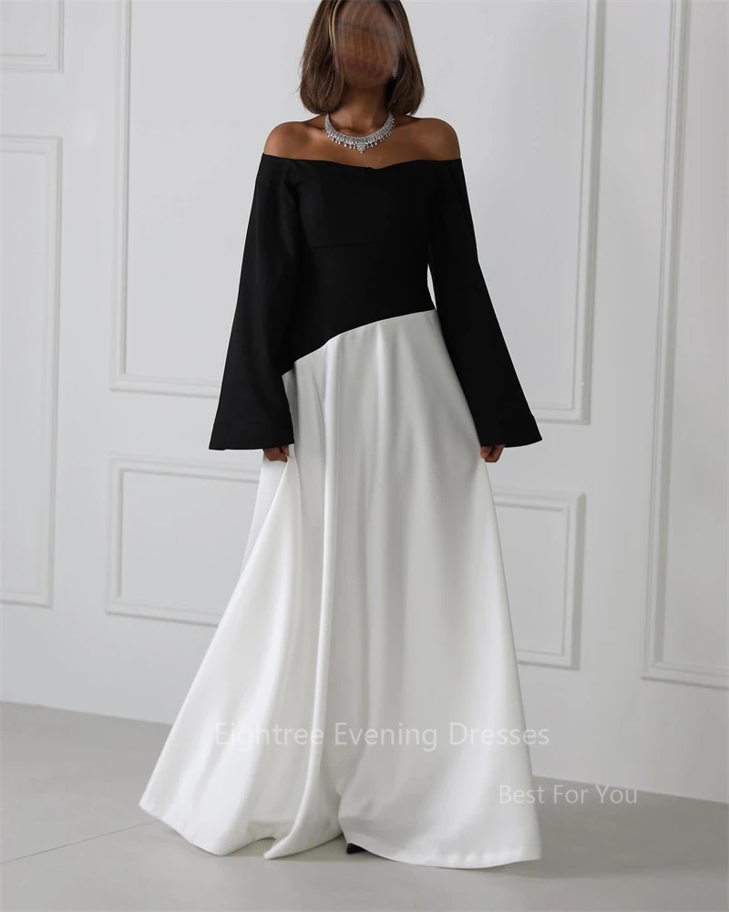 Eightree Modern Black/White Prom Dresses Draped Satin Off Shoulder Evening Party Dress Customized Women Celebrate Event Dress