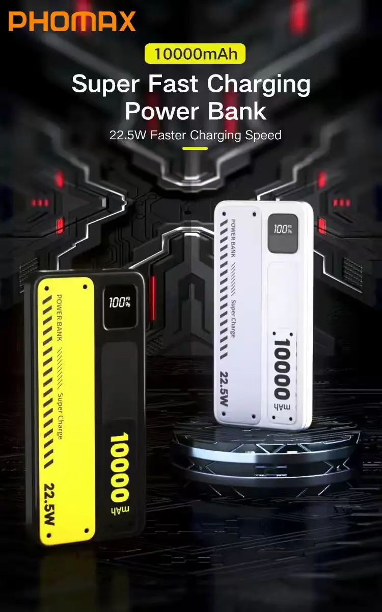 

PHOMAX 10000mAh 22.5W Large-capacity Power Bank Features Compact And Portable Power Bank For Fast Charging